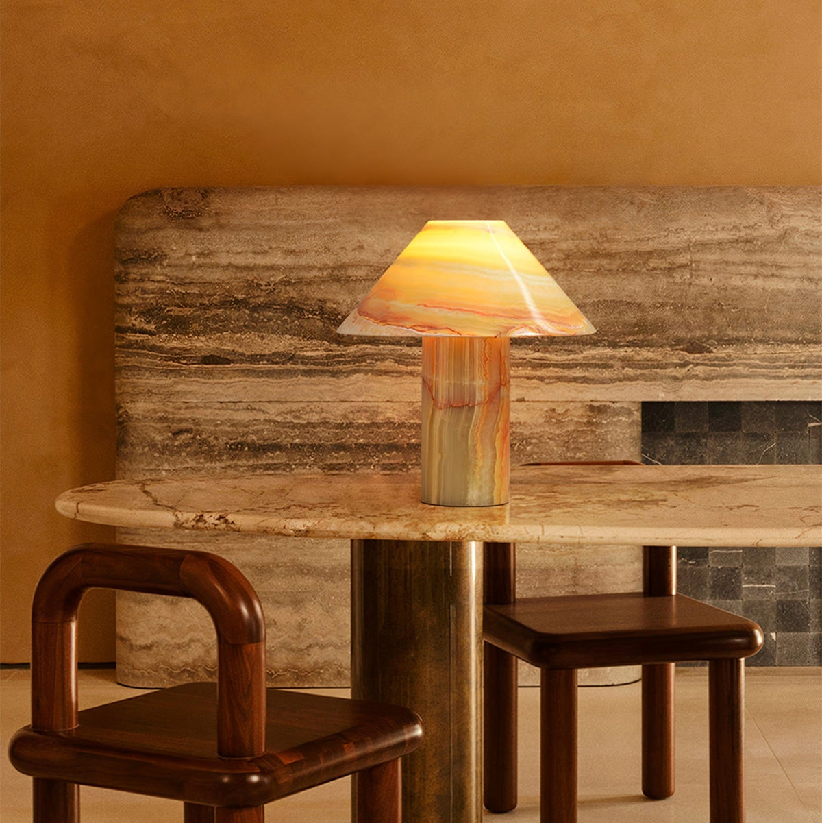 Marbelle Onyx Table Lamp – Hand-Carved Natural Stone Bedside Light