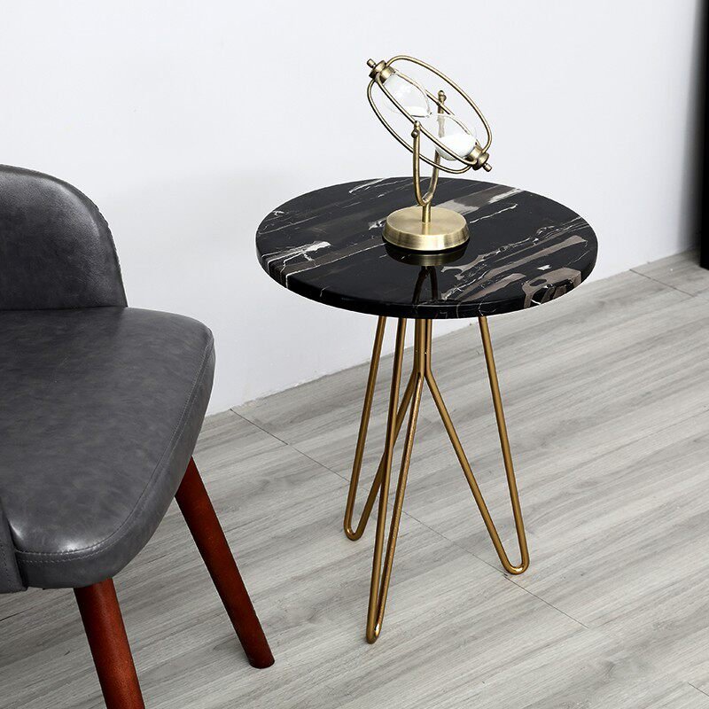 Sculptural Marble Accent Side Table with Metal Base for Modern Interiors