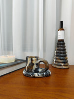 Sculptural Marble Storage Vessel with Loop Handle and Stone Tray