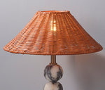 Marble Orb Rattan Table Lamp – Natural Stone & Woven Shade