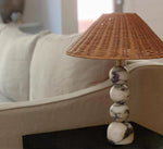 Marble Orb Rattan Table Lamp – Natural Stone & Woven Shade