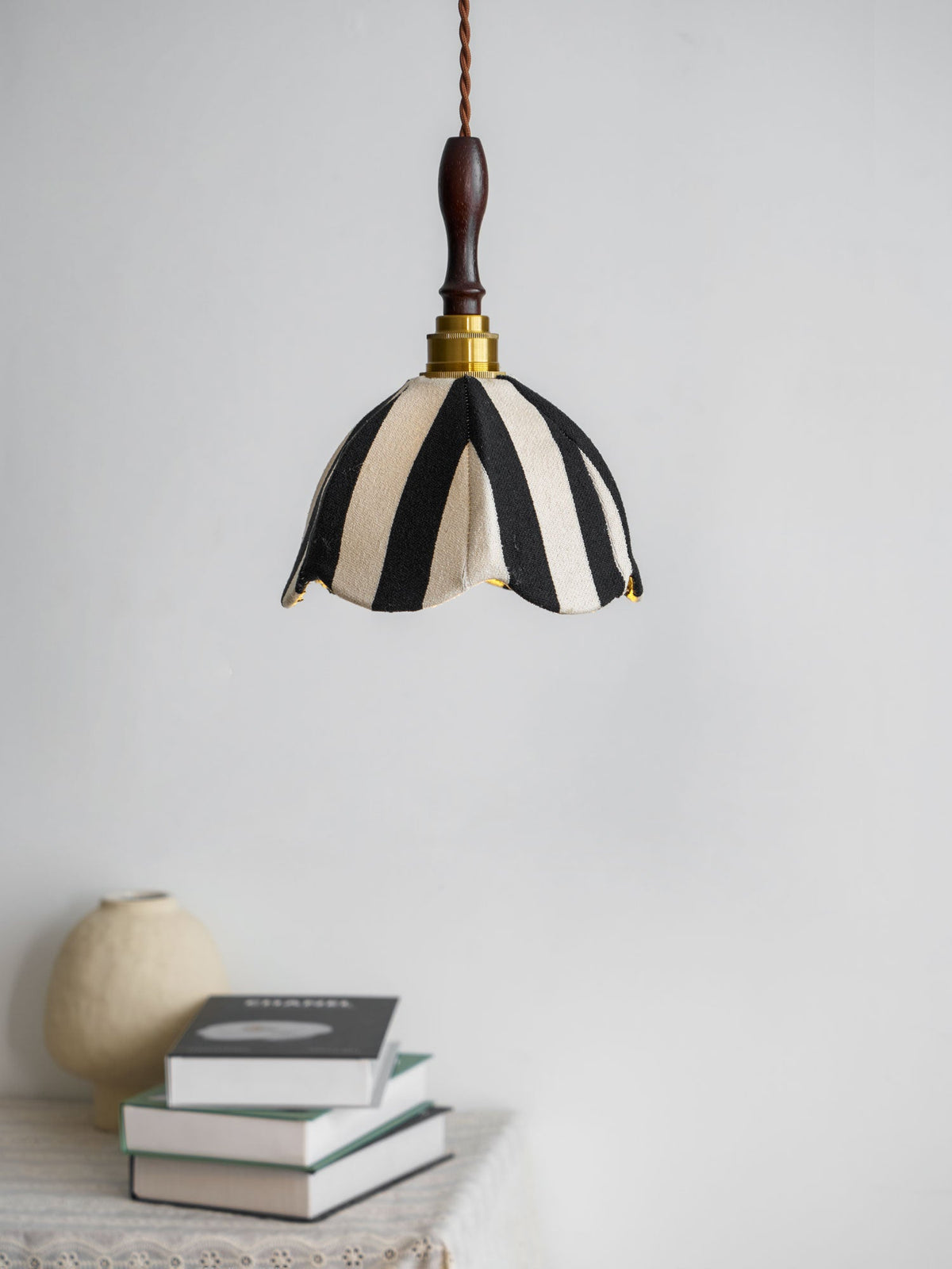 Marbre Stripe Pendant Light – Artisan Fabric Shade with Gold Accents