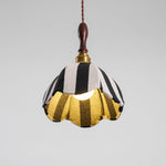 Marbre Stripe Pendant Light – Artisan Fabric Shade with Gold Accents