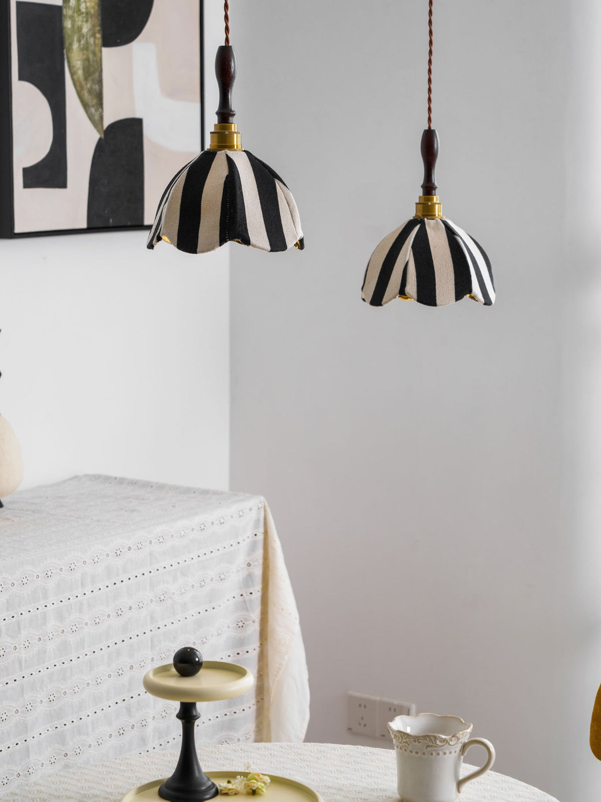 Marbre Stripe Pendant Light – Artisan Fabric Shade with Gold Accents