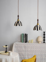 Marbre Stripe Pendant Light – Artisan Fabric Shade with Gold Accents