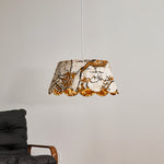 Marbre Scallop Pendant Light – Embroidered Fabric Shade, Brass Accents