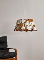 Marbre Scallop Pendant Light – Embroidered Fabric Shade, Brass Accents