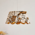 Marbre Scallop Pendant Light – Embroidered Fabric Shade, Brass Accents