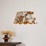 Marbre Scallop Pendant Light – Embroidered Fabric Shade, Brass Accents