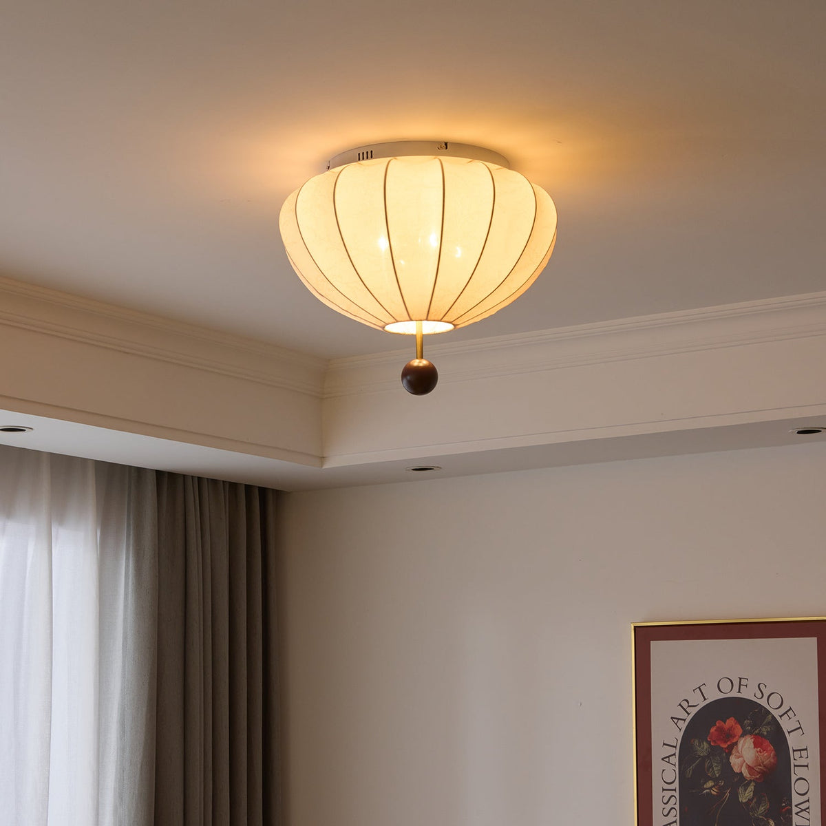 Marceline Fabric and Wood Flush Mount Ceiling Light with LED
