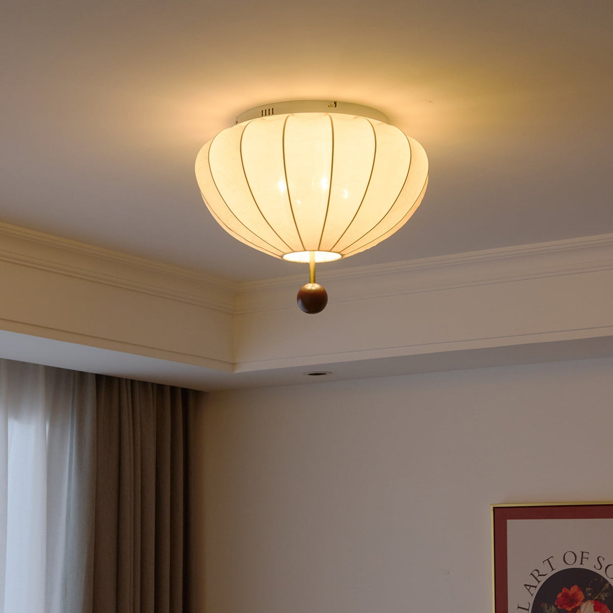 Marceline Fabric and Wood Flush Mount Ceiling Light with LED