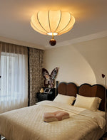 Marceline Fabric and Wood Flush Mount Ceiling Light with LED
