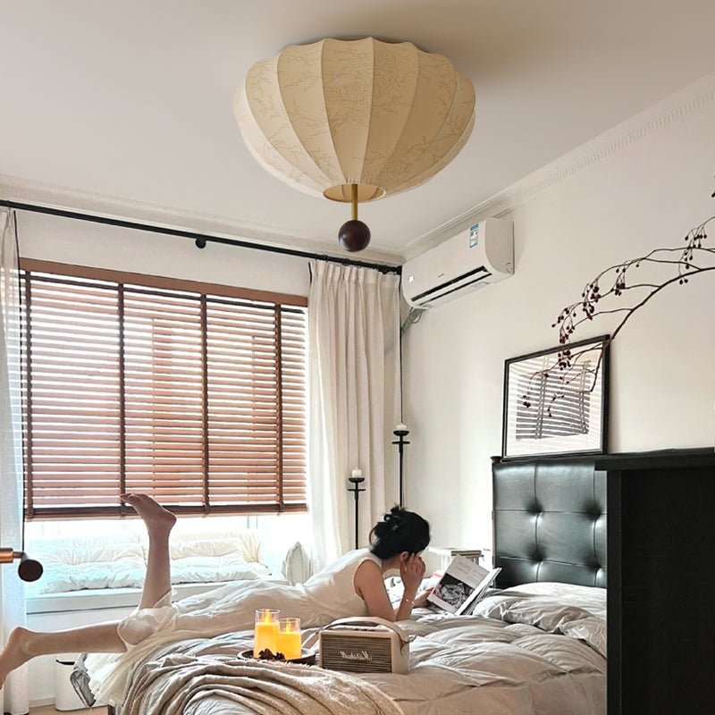 Marceline Fabric and Wood Flush Mount Ceiling Light with LED