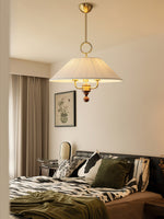 Marcellia Pleated Fabric Pendant Light with Wood Accent, Gold Finish