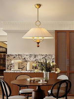 Marcellia Pleated Fabric Pendant Light with Wood Accent, Gold Finish