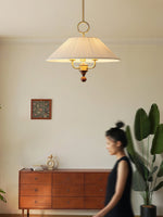 Marcellia Pleated Fabric Pendant Light with Wood Accent, Gold Finish