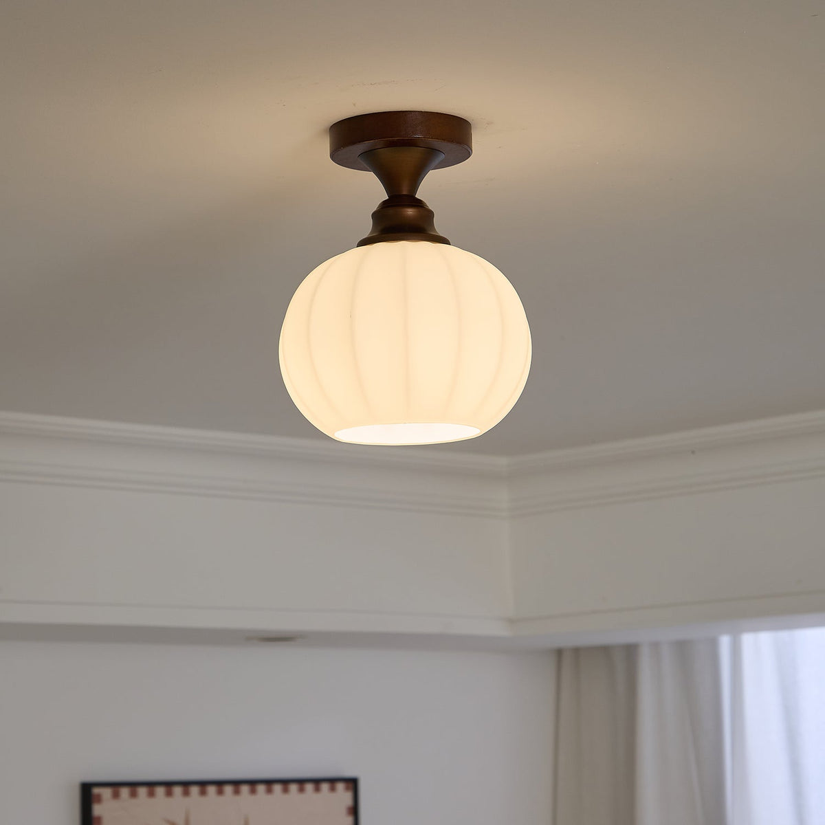 Marcellis Flush Mount Ceiling Light in Vintage Bronze and Glass