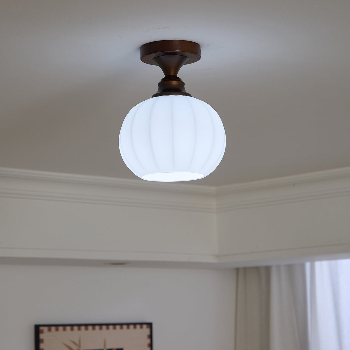 Marcellis Flush Mount Ceiling Light in Vintage Bronze and Glass