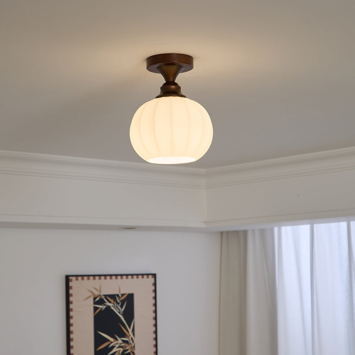 Marcellis Flush Mount Ceiling Light in Vintage Bronze and Glass