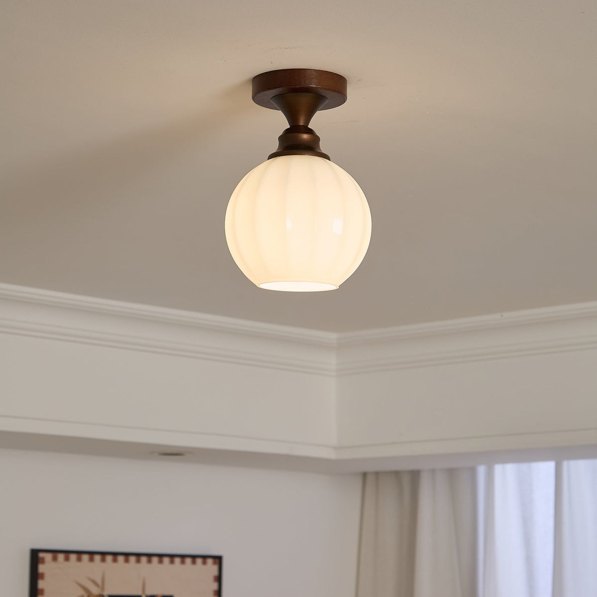 Marcellis Flush Mount Ceiling Light in Vintage Bronze and Glass
