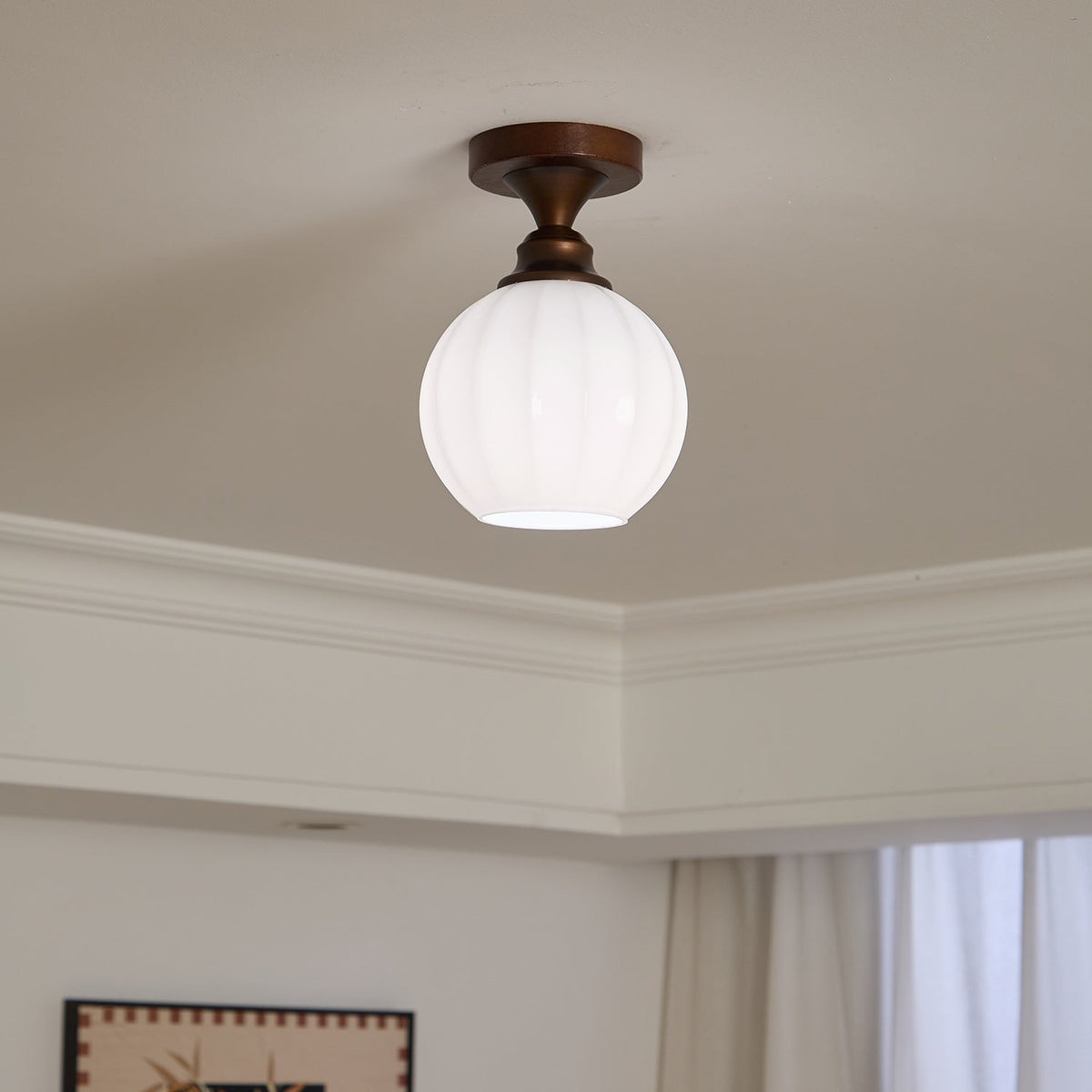 Marcellis Flush Mount Ceiling Light in Vintage Bronze and Glass