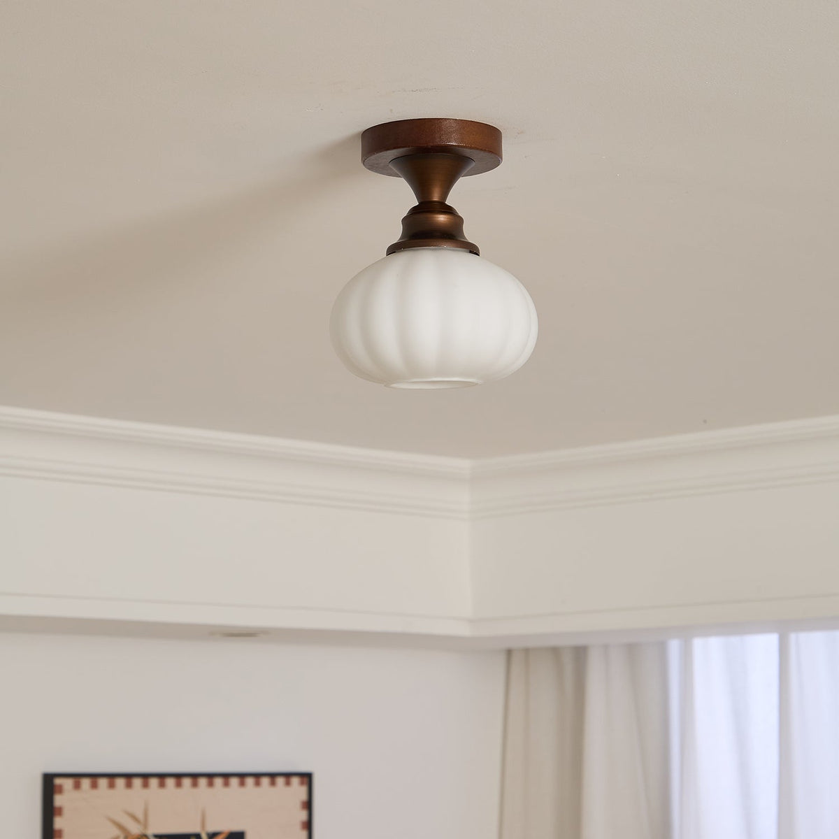 Marcellis Flush Mount Ceiling Light in Vintage Bronze and Glass