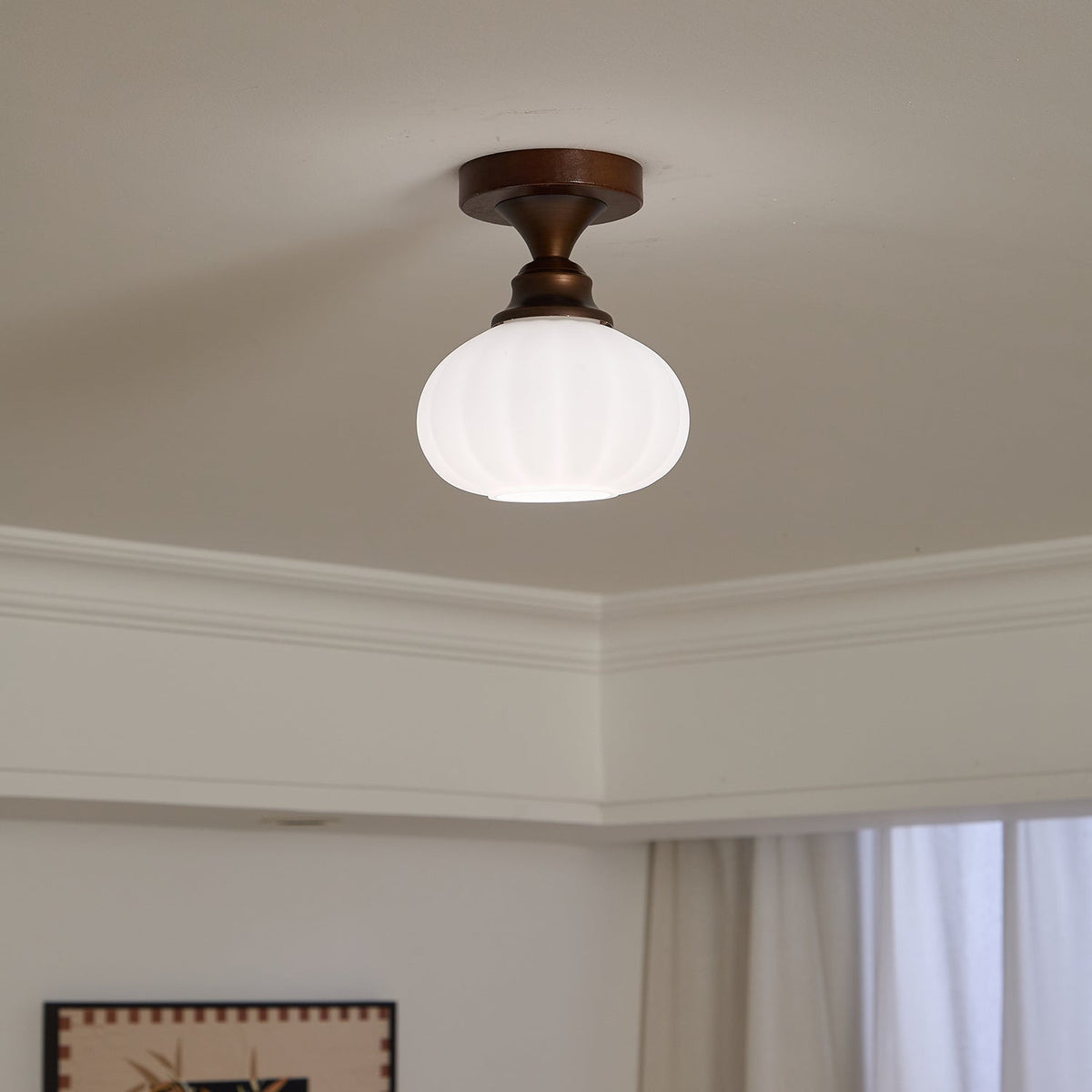 Marcellis Flush Mount Ceiling Light in Vintage Bronze and Glass