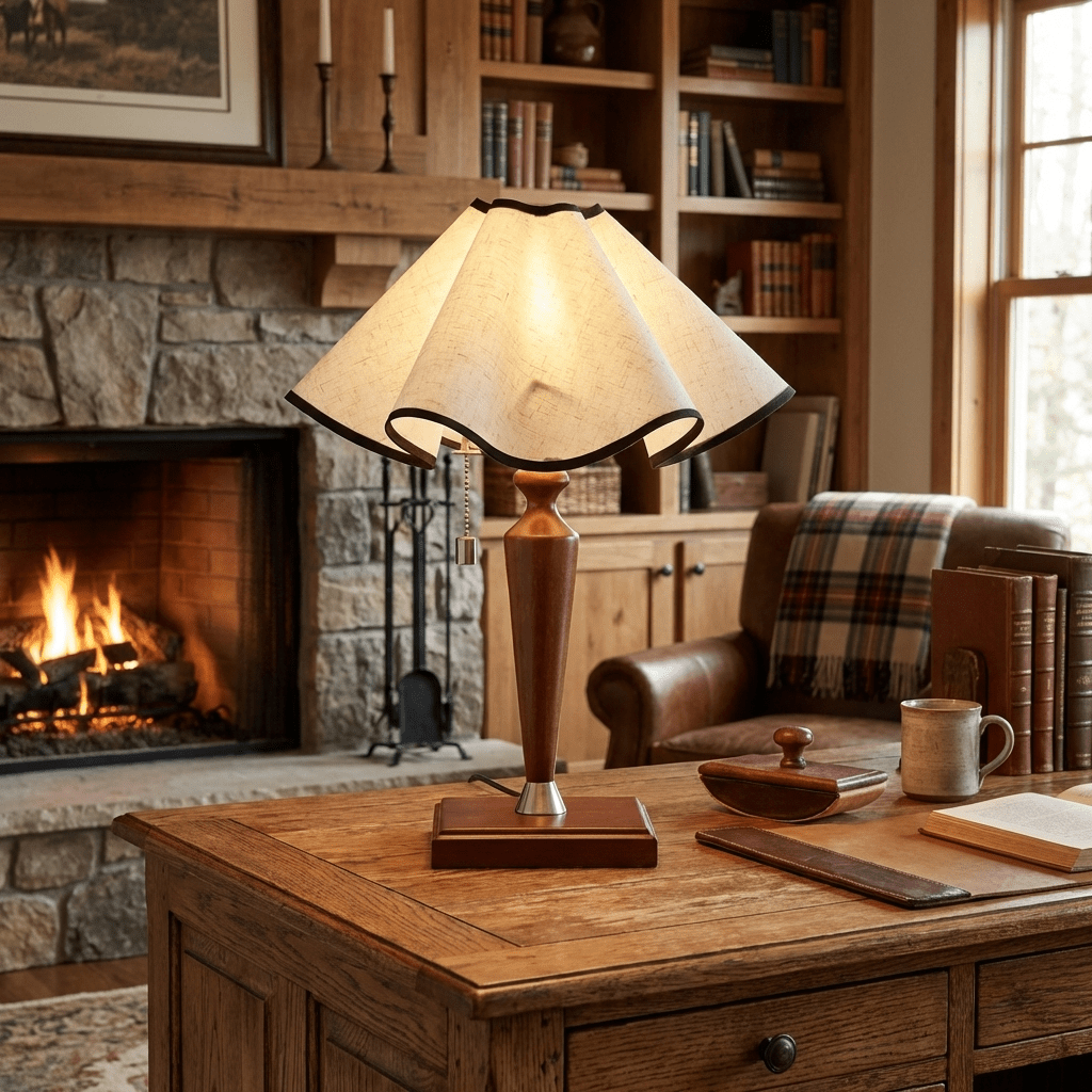 Marcellis Table Lamp with Wooden Base and Fabric Shade