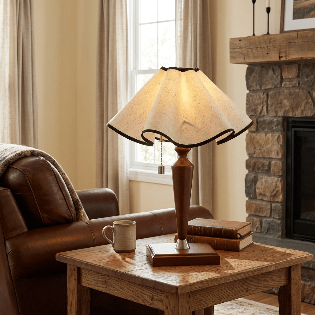 Marcellis Table Lamp with Wooden Base and Fabric Shade