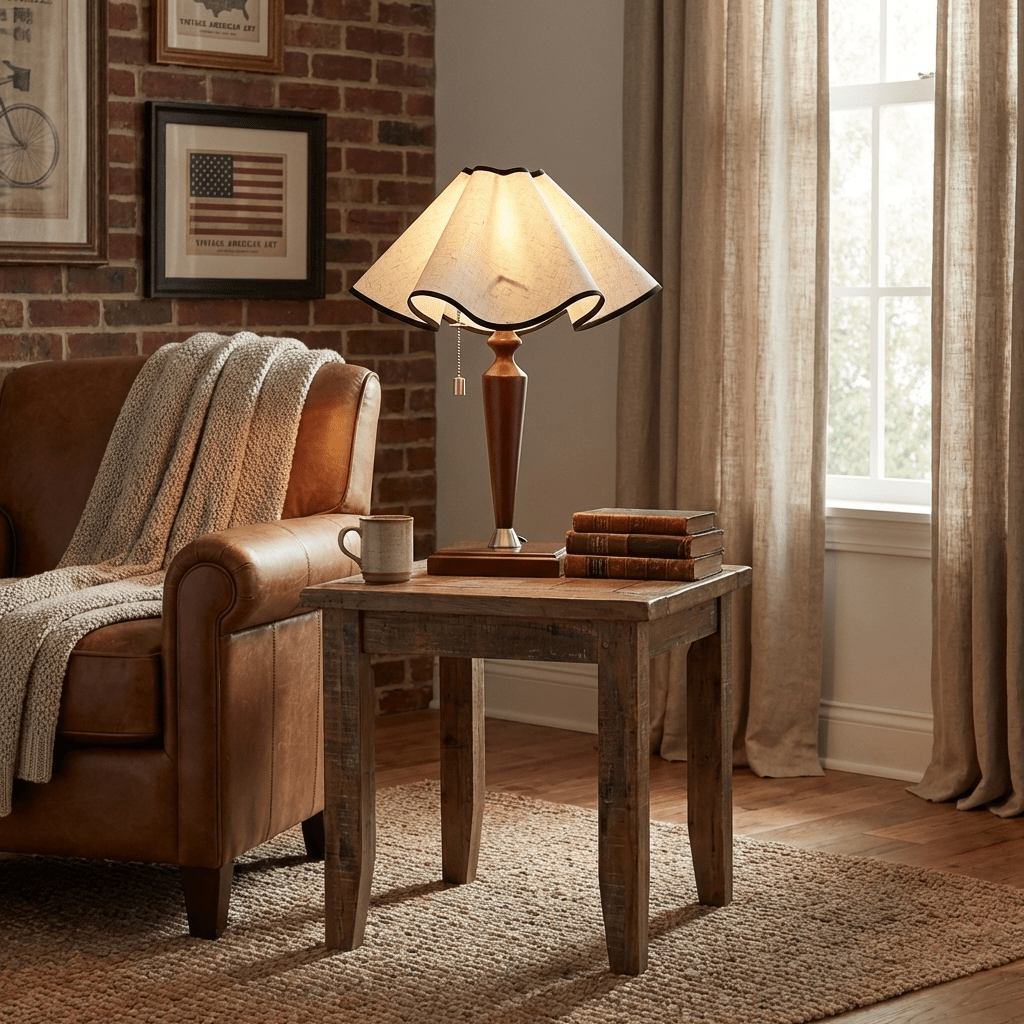Marcellis Table Lamp with Wooden Base and Fabric Shade