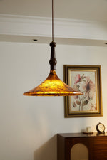 Marcona Wood & Amber Glass Pendant Light for Dining and Living Spaces