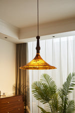 Marcona Wood & Amber Glass Pendant Light for Dining and Living Spaces