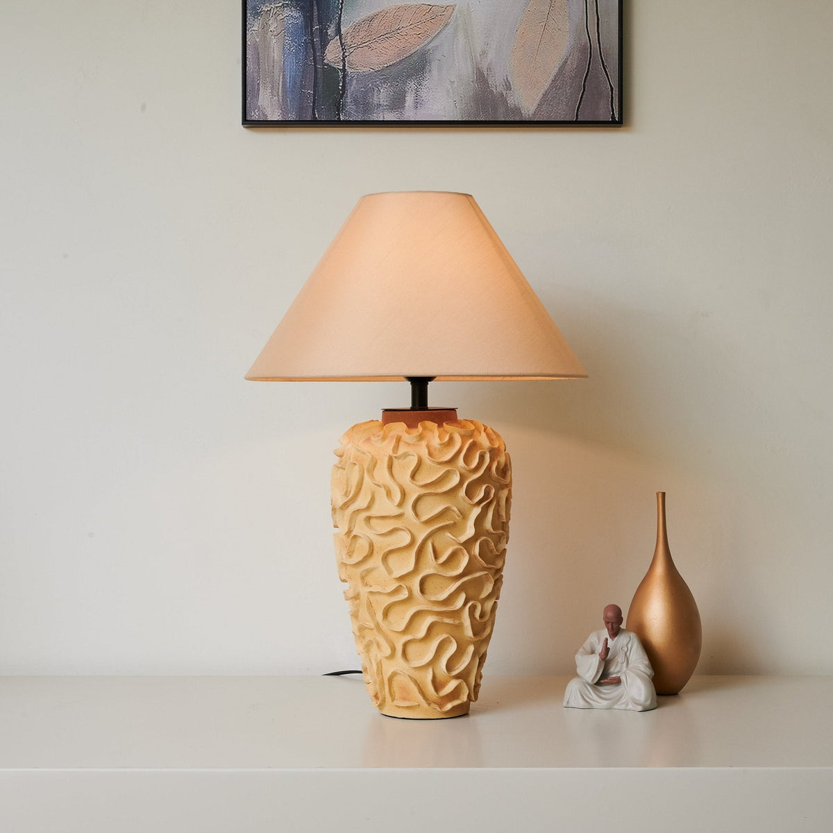 Marelo Ceramic Table Lamp with Fabric Shade for Living Room and Bedroom
