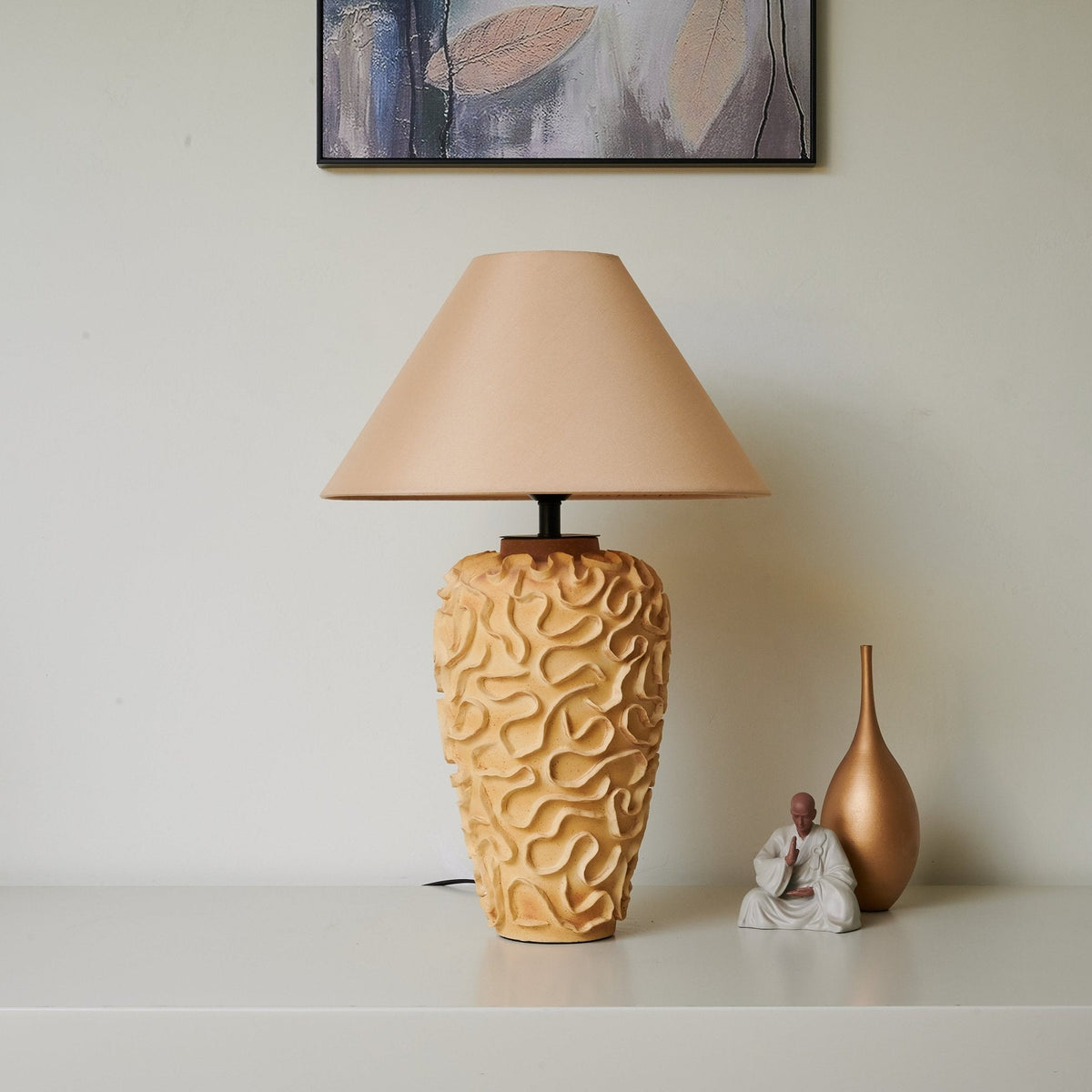 Marelo Ceramic Table Lamp with Fabric Shade for Living Room and Bedroom