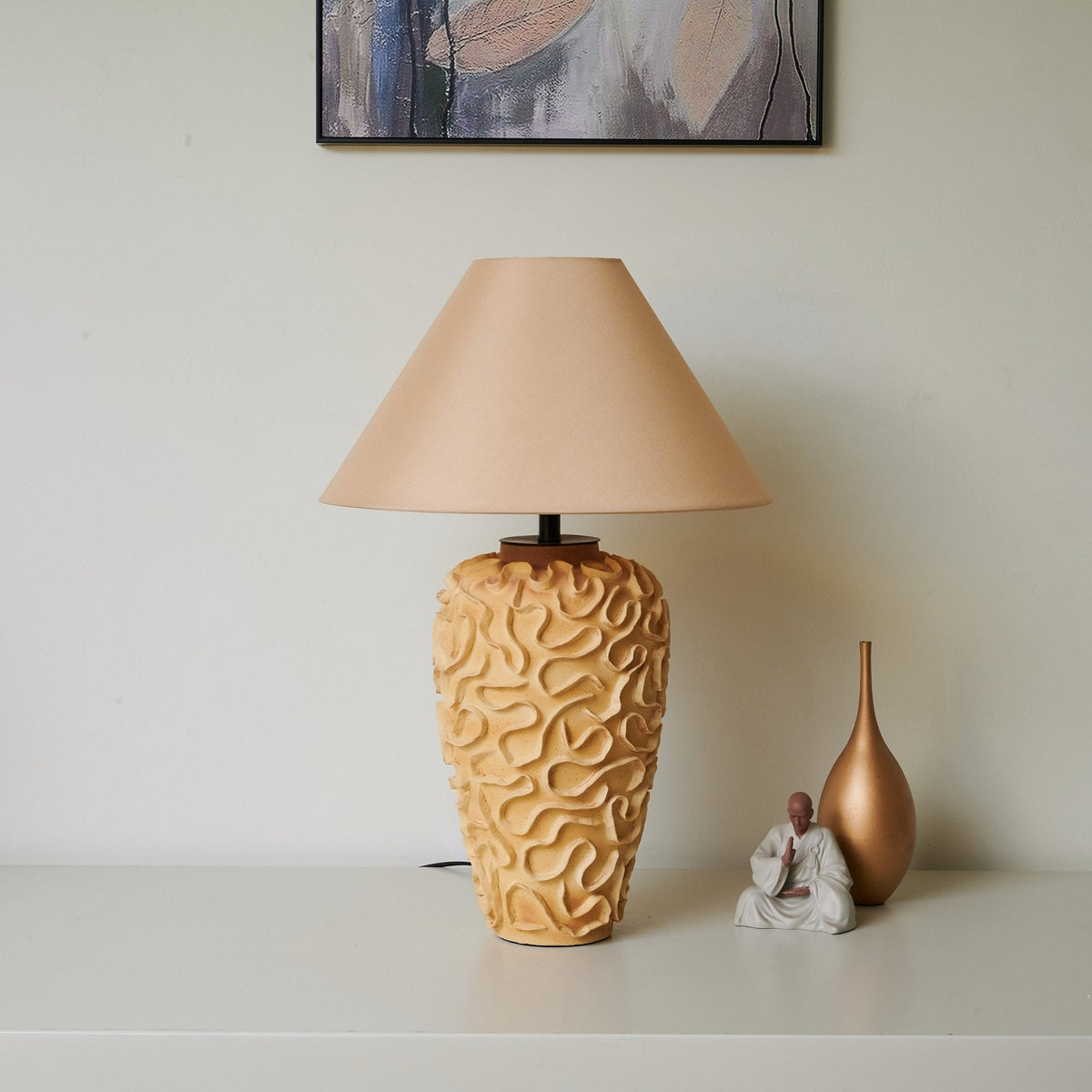 Marelo Ceramic Table Lamp with Fabric Shade for Living Room and Bedroom