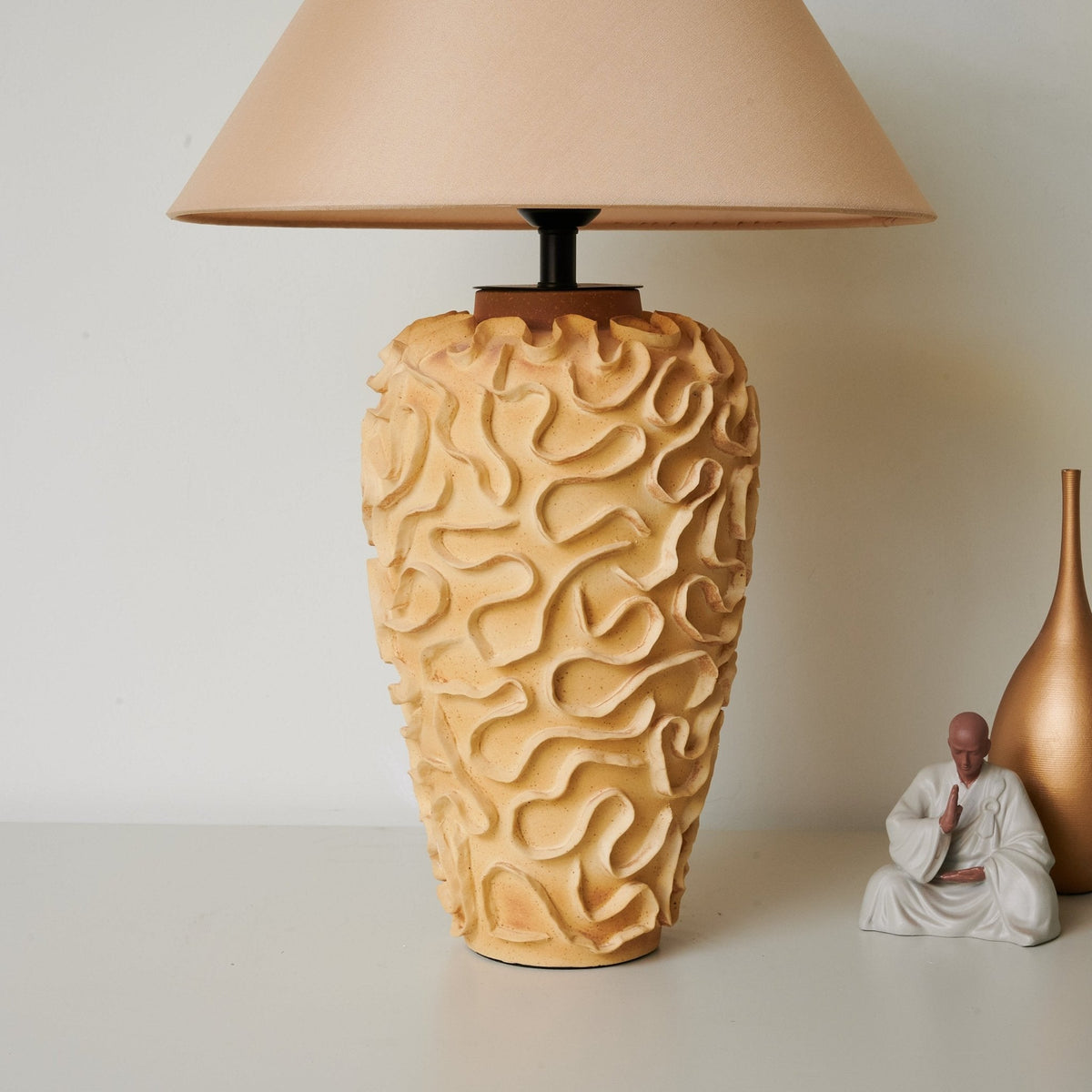 Marelo Ceramic Table Lamp with Fabric Shade for Living Room and Bedroom