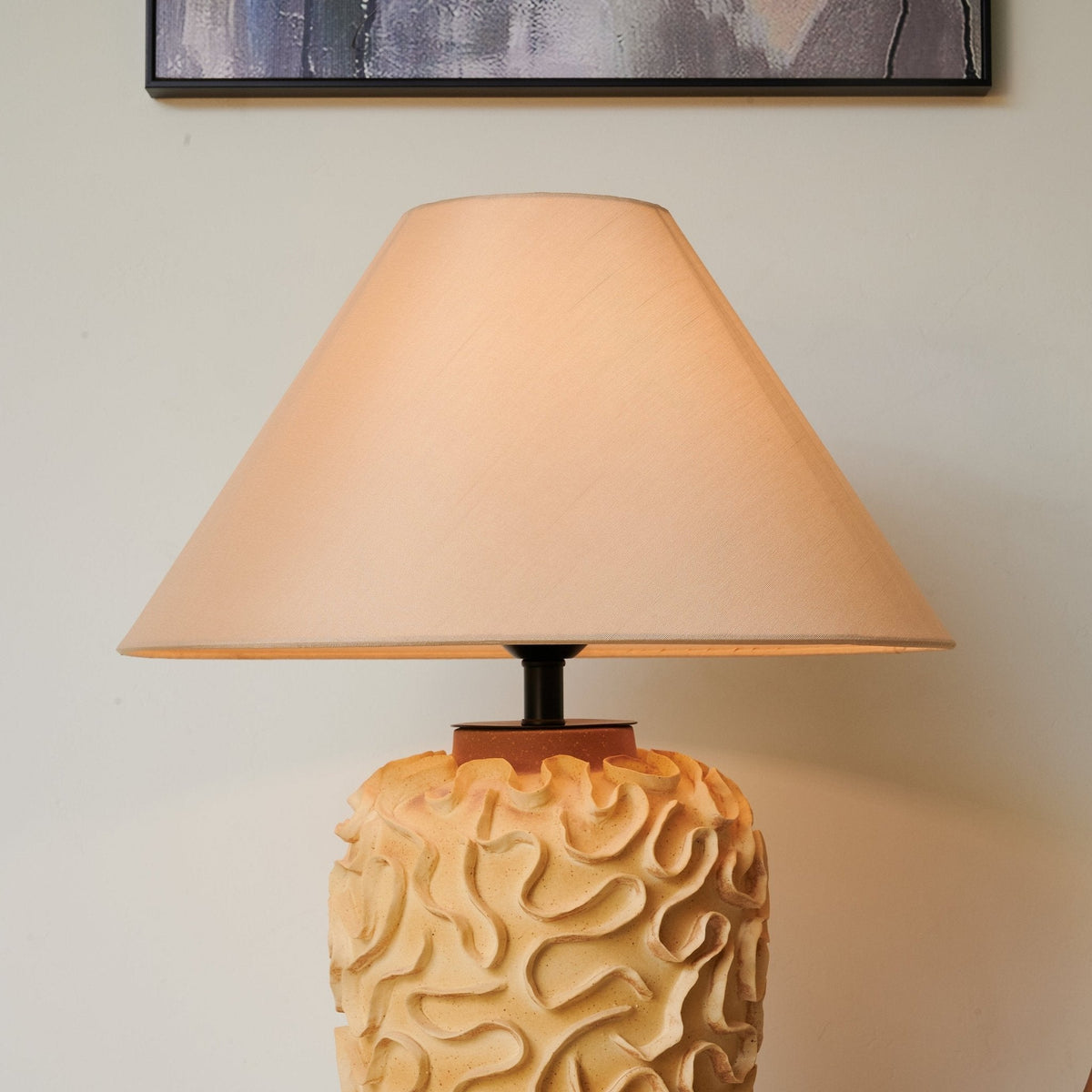Marelo Ceramic Table Lamp with Fabric Shade for Living Room and Bedroom