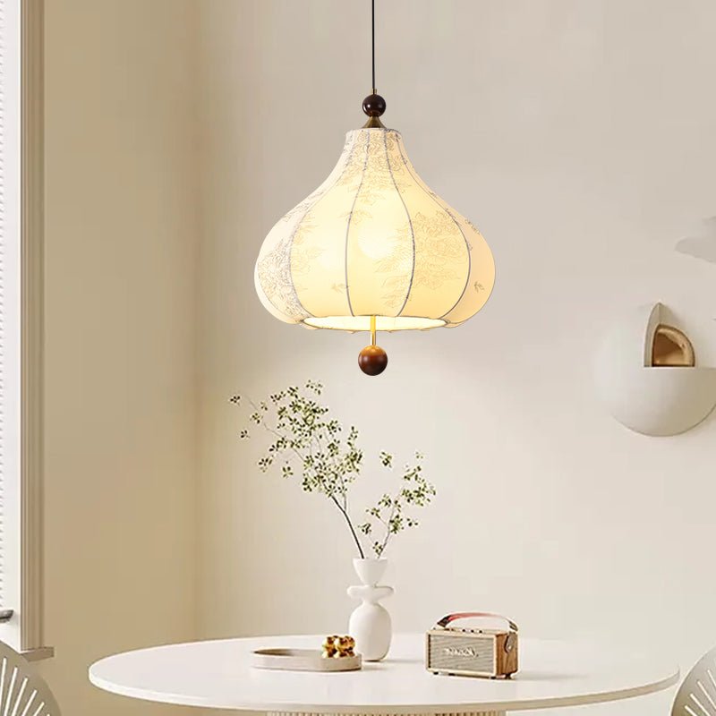Maribel Floral Fabric Pendant Light with Wooden Accents