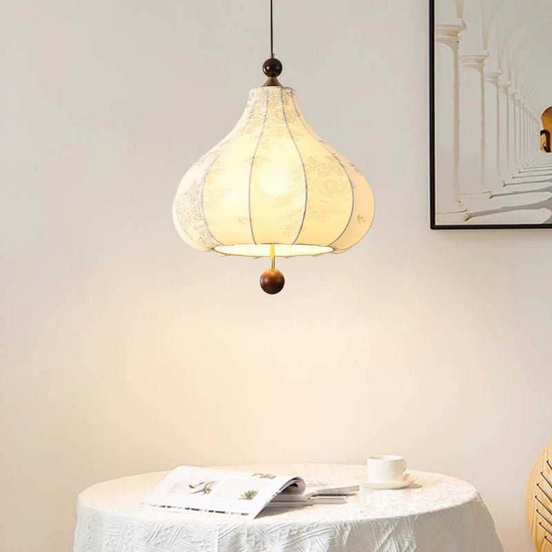 Maribel Floral Fabric Pendant Light with Wooden Accents