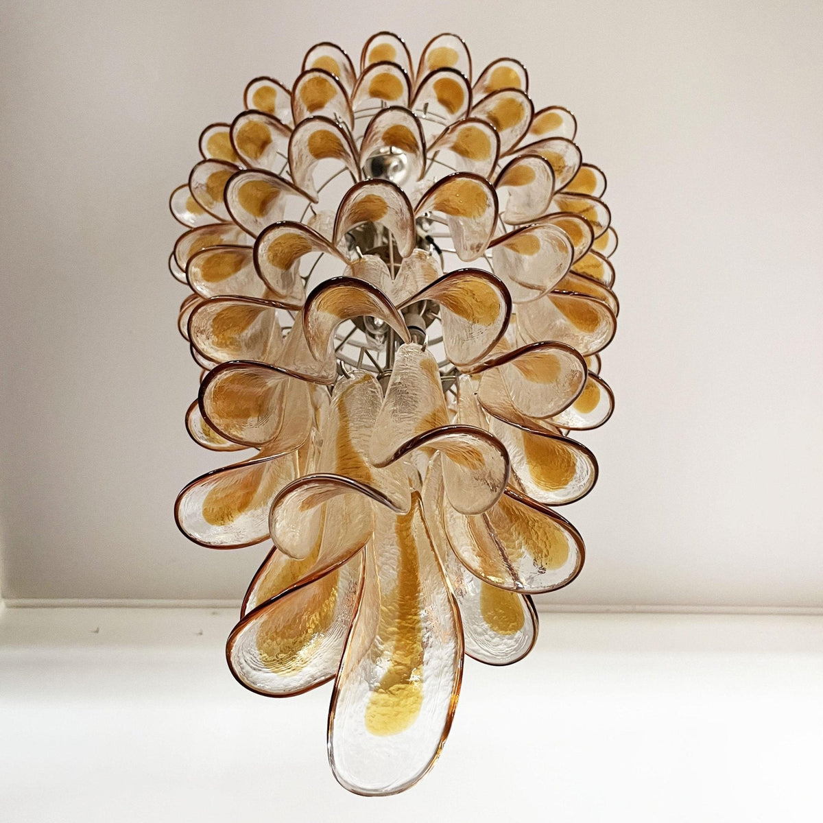 Marigold Glass Chandelier – Cascading Amber Petal Pendant Light for Dining Room & Entryway