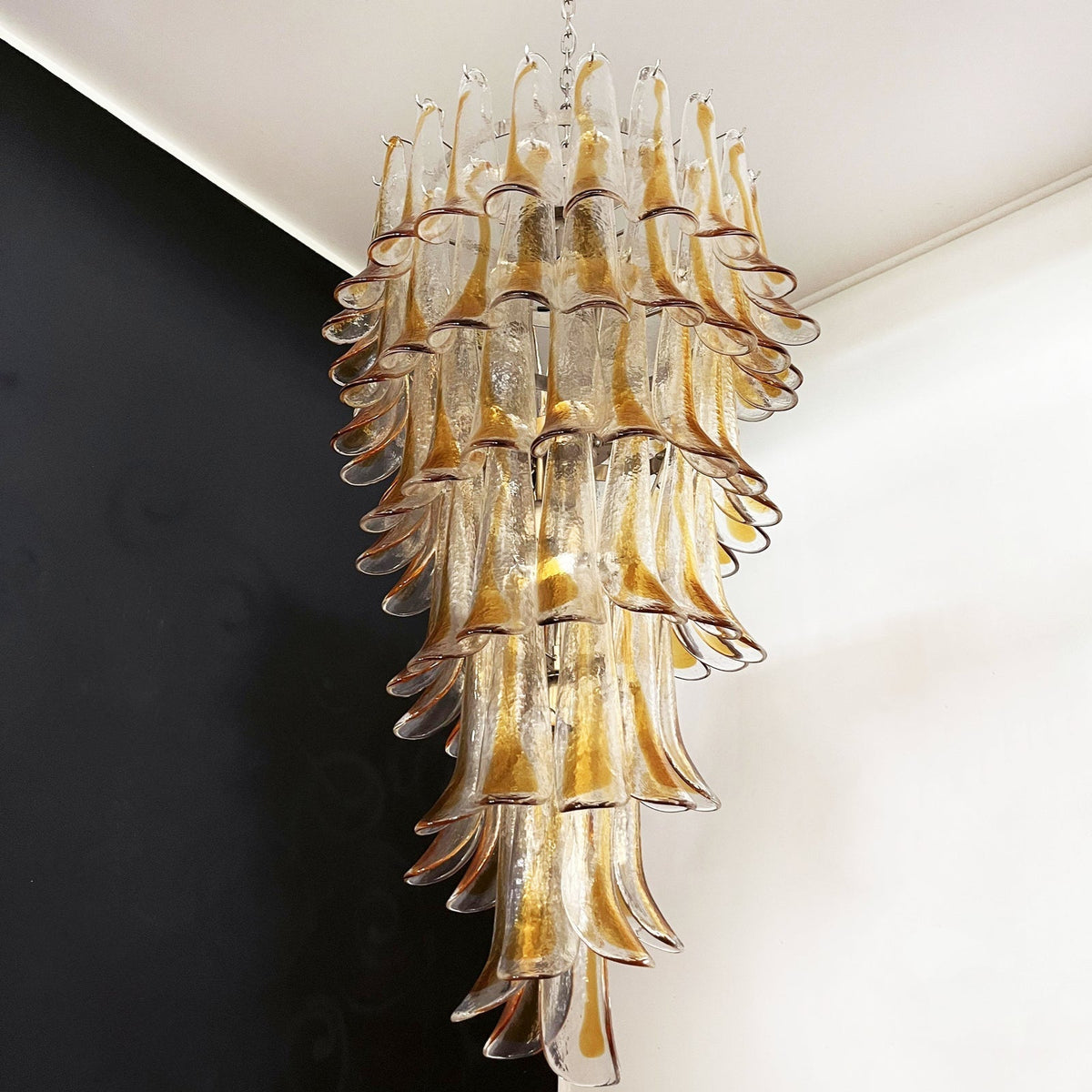 Marigold Glass Chandelier – Cascading Amber Petal Pendant Light for Dining Room & Entryway