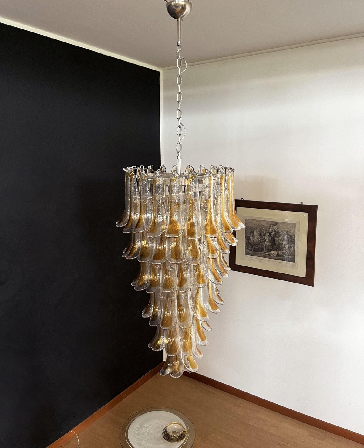 Marigold Glass Chandelier – Cascading Amber Petal Pendant Light for Dining Room & Entryway