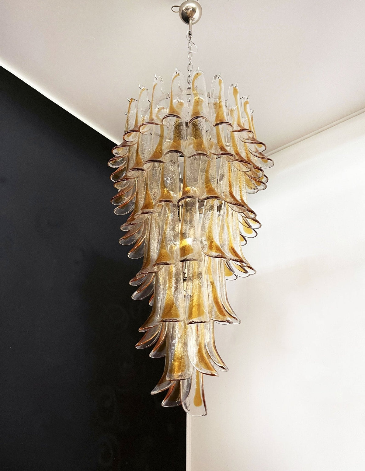 Marigold Glass Chandelier – Cascading Amber Petal Pendant Light for Dining Room & Entryway