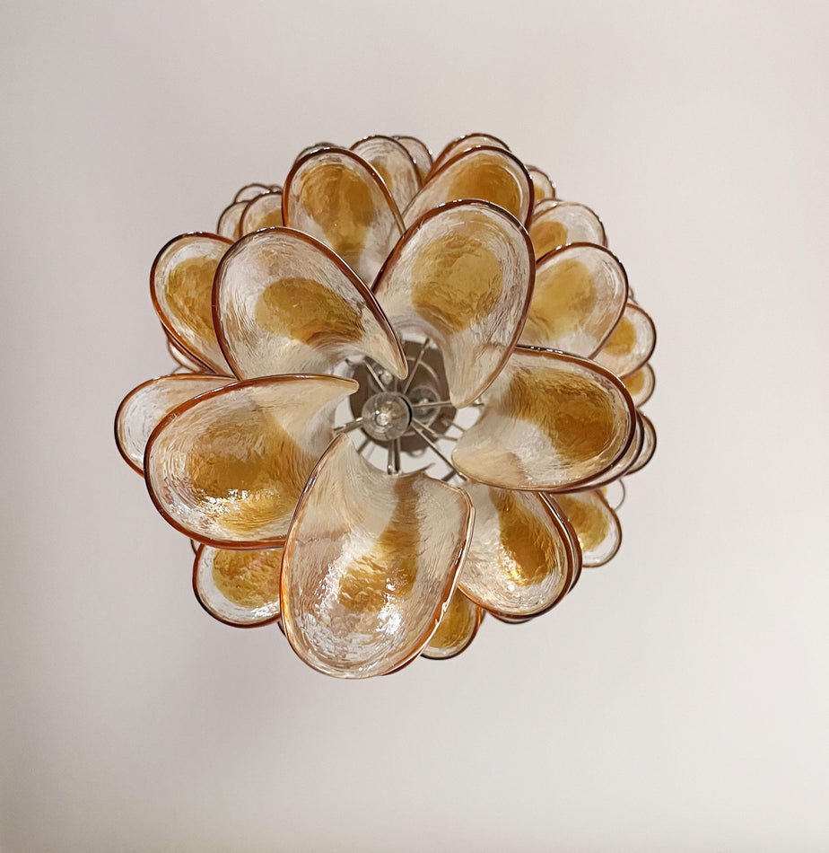 Marigold Glass Chandelier – Cascading Amber Petal Pendant Light for Dining Room & Entryway