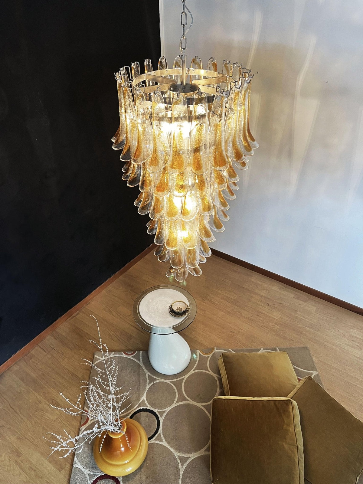 Marigold Glass Chandelier – Cascading Amber Petal Pendant Light for Dining Room & Entryway