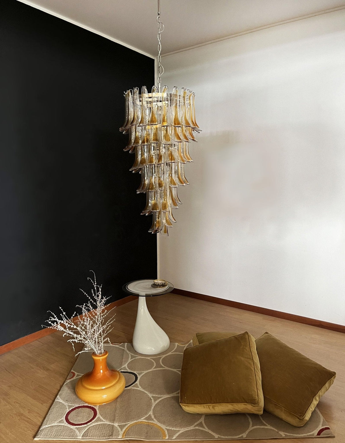 Marigold Glass Chandelier – Cascading Amber Petal Pendant Light for Dining Room & Entryway