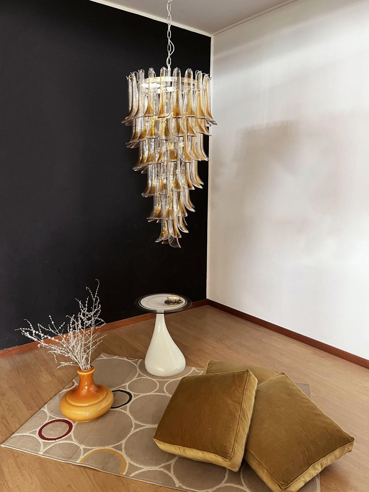 Marigold Glass Chandelier – Cascading Amber Petal Pendant Light for Dining Room & Entryway