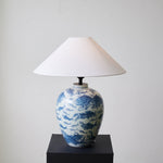Marina Porcelain Table Lamp with Hand-Painted Fish Motif and Linen Shade