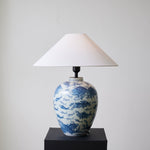 Marina Porcelain Table Lamp with Hand-Painted Fish Motif and Linen Shade