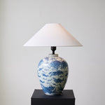 Marina Porcelain Table Lamp with Hand-Painted Fish Motif and Linen Shade